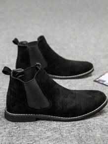 男士大尺寸麂皮切爾西靴，英倫風格工作和戶外休閒鞋（春夏季薄款，建議選擇比平常碼數小一號） - 黑色 - 查看 1