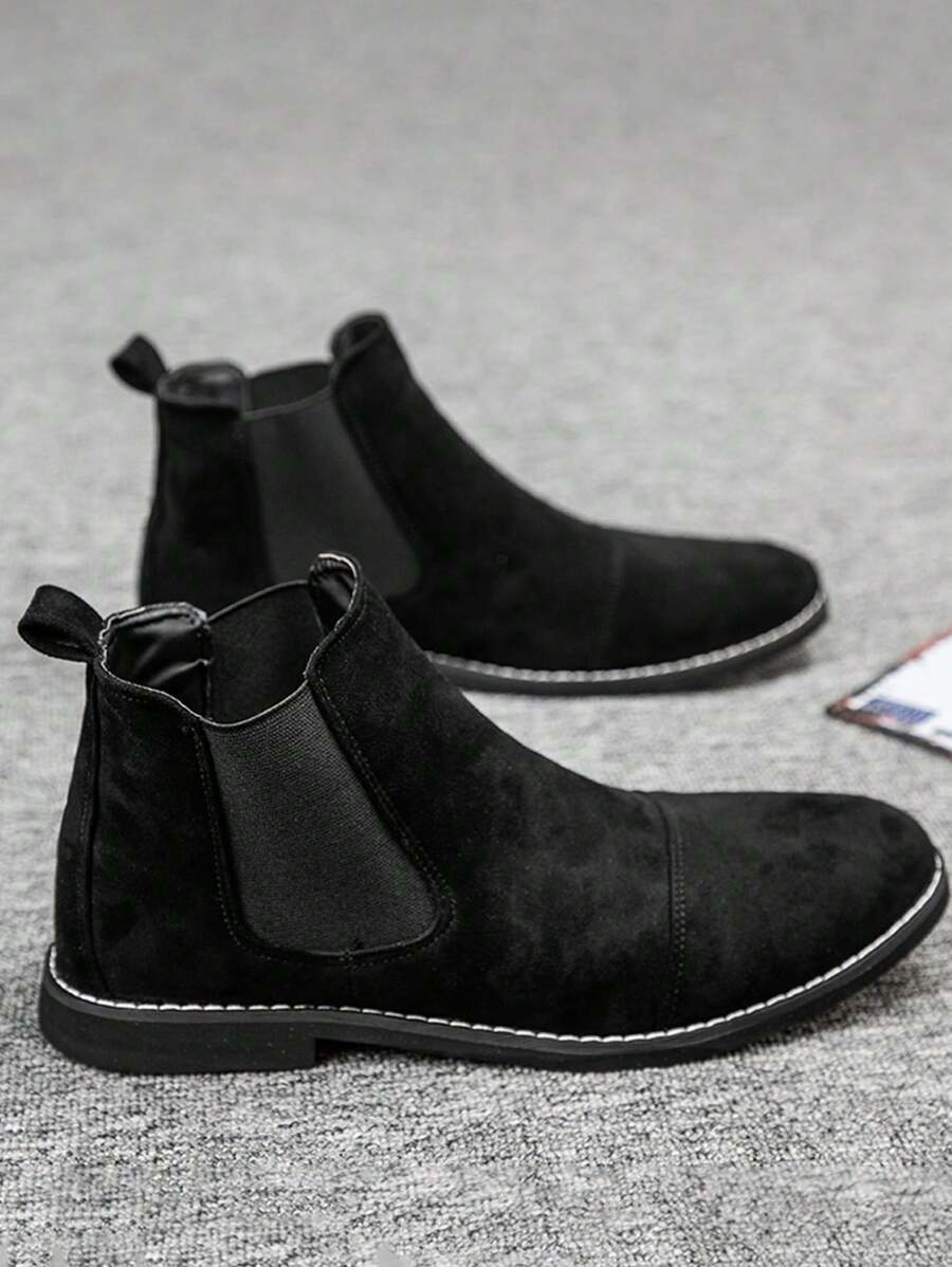 男士大尺寸麂皮切爾西靴，英倫風格工作和戶外休閒鞋（春夏季薄款，建議選擇比平常碼數小一號） - 黑色 - 查看 1