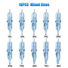 10pcs Blue Mixed Tattoo Needles, RL RS M1 Disposable Tattoo Needles - Blue - View 1