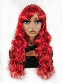 24吋紅色合成纖維捲髮頭套配側劉海和發束,日常穿戴 - 紅色 - 查看 1