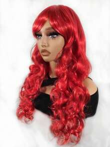24吋紅色合成纖維捲髮頭套配側劉海和發束,日常穿戴 - 紅色 - 查看 4