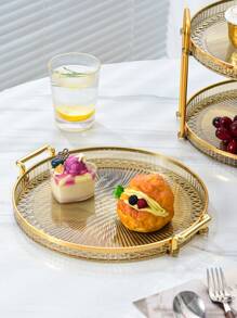 1 Ps Tray With Handle Design, Modern Double Handle Single Tray Suitable For Dining Table - Champagne - View 3