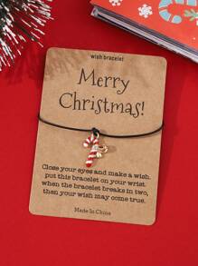 6pcs/set Christmas Themed Vintage Santa Claus, Christmas Tree, Snowman, Reindeer, Cane, Stocking Pendant & Merry Christmas Greeting Card Design Women Bracelet Set - Multicolor - View 4