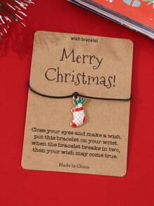 6pcs/set Christmas Themed Vintage Santa Claus, Christmas Tree, Snowman, Reindeer, Cane, Stocking Pendant & Merry Christmas Greeting Card Design Women Bracelet Set - Multicolor - View 6