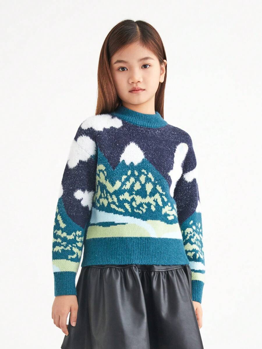 Annil 女童高領保暖休閒厚毛衣皇家藍色