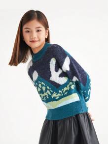 Annil 女童高領保暖休閒厚毛衣皇家藍色