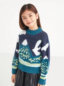 Annil 女童高領保暖休閒厚毛衣皇家藍色