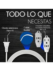 Extensión Eléctrica 6 Metros Uso Domestico 3 Multicontacto - Blanco - Ver 3