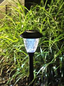 2入組太陽能戶外LED白色燈草坪燈,不銹鋼玻璃防水山水途徑,花園裝飾用品合適的適用於小路草地庭院(黑色白色燈,銀濃烈香調燈)