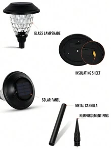 2入組太陽能戶外LED白色燈草坪燈,不銹鋼玻璃防水山水途徑,花園裝飾用品合適的適用於小路草地庭院(黑色白色燈,銀濃烈香調燈)