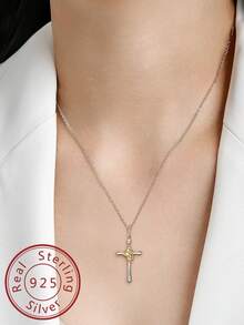FOREVER QUEEN 1入組S925純銀蛇造型十字吊墜項鍊適合女士,時尚首飾類禮品