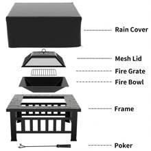 Rankok 32-Inch Fire Pits Outdoor Patio Metal Multifunctional Firepit Table With Waterproof Cover For Camping Bonfire Party Picnic BBQ Backyard Garden Outside Heating,Black - Black - View 5