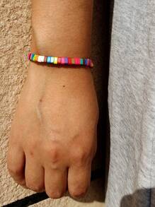 女士彩色手链串珠缠绕珠波西米亚风冲浪珠宝 - 黑與白 - 查看 4