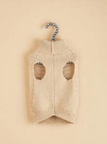 1件卡其色針織寵物毛衣,立領式,格子設計,經典純色,高彈性冬季犬貓衣服 - 卡其色 - 查看 5