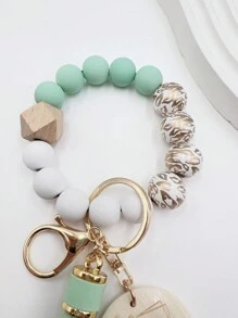 1pc Printed Wooden Bead Bracelet, Wrist Keychain, MAMA Beaded Tassel Keychain, Bag Charm Accessory, Women Key Chain, For Friends And Family Car Accessories Cute Goth Y2k Christmas Gift Ideas Bag Accessories Lanyards With Id Holder Car Accessories Bag Charms Car Teacher Sister - Green - View 3