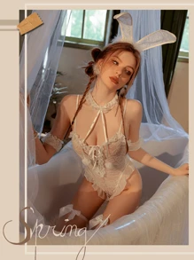 Erotic Lingerie For Women, Rabbit Girl, Uniform Temptation, Lace Pajamas, Bodysuit, Sexy Lingerie, Costume Sets, Sexy Lingerie For Women, Baby Doll - Lace Sets, The Best Choice For Nights Of Passion And Surprises - 白色 - 查看 5