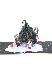 Opjoys 1 张圣诞前夜弹出式卡片、杰克和莎莉圣诞树贺卡、感谢卡、手工弹出式卡片、圣诞礼物、圣诞节 - 彩色 - 查看 6