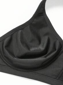 WINGSLOVE Plus Size Plain Full Coverage Wireless Bra - Black - View 8