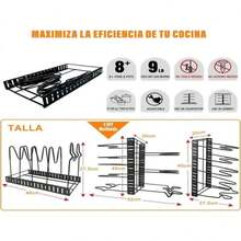 Organizador de Ollas y Sartenes de 8 Capas, Organizador de Sartenes para Armario, Estante de Ollas 3 Métodos de Bricolaje, Ajustable para Almacenar y Organizar Gabinetes de Cocina - Negro - Ver 4