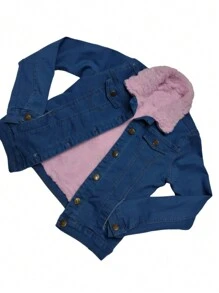 chamarra  Corta de mezclilla aborregada por dentro - Neblina azul - Ver 1