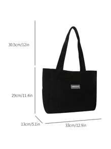 时尚宽敞条纹纯色休闲多用途双肩带女士单肩托特包 - 黑色 - 查看 2