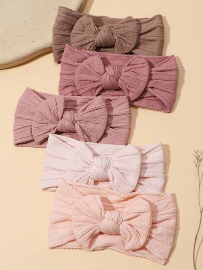 5pcs/Set Cute Baby Girl Nylon Elastic Soft Comfortable Bow Headbands, Suitable For Daily Use