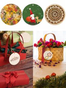 5/10/25/50/100入組未完成的帶孔木質圓片,3英寸圓形木片用於手工藝品空心木裁剪木質標籤裝飾標籤掛飾,diy繪畫材料包 - 紅木色 - 查看 6