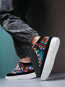 Men's Cool & Casual Sneakers With Thick Soles, Round Toe, Lace-Up And High Top Design, Wear-Resistant - Multicolor - View 3