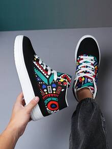 Men's Cool & Casual Sneakers With Thick Soles, Round Toe, Lace-Up And High Top Design, Wear-Resistant - Multicolor - View 4