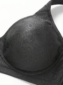 WINGSLOVE Plus Size Plain Full Coverage Wireless Bra - Black - View 7