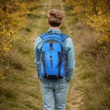 1pc New Travel Backpack, Leisure Sports Backpack, Outdoor Mountaineering Bag, Waterproof Nylon Multi-functional Large-capacity Backpack, Sports Style, Suitable For Men And Women, Mountaineering, Hiking, Sports And Fitness, Daily Use (with Waist Protector) - Blue - View 3