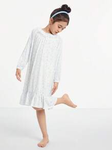 Annil 青少年女孩連袖Modal連衣裙公主睡衣居家服白色 - 白色 - 查看 2