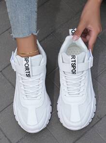 Women's Fashionable Breathable, Comfortable, Slip-resistant, Wear-resistant, High-top Sneakers With Round Toe And Lace-up Design - White - View 4