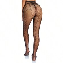 Black Sexy Fishnet Stockings Symmetrical Wave Pattern Halloween Design, Suitable For Daily Wear - Black - View 4