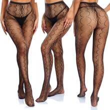 Black Sexy Fishnet Stockings Symmetrical Wave Pattern Halloween Design, Suitable For Daily Wear - Black - View 1