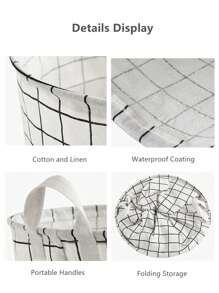 1只18英寸亞麻污衣籃,可折疊圓形防水組織桶,適用於裝衣物、兒童玩具等物品,具有大容量存儲功能,帶手柄 - Grey - 查看 4