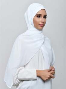 1-Pack Women's Plain Chiffon Soft Hijab Casual Long Scarf Conservative Solid Color Hijab Suitable For Daily Use Headband For Abaya Accessories Veiled Clothes - White - View 3