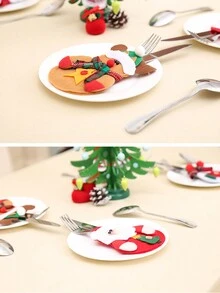 2pcs Christmas Felt Placemat And Cutlery Holder, Party Restaurant Kitchen Decor, Christmas Dining Table Centerpiece, Christmas Gift, Snowman, Reindeer, Santa Claus, Christmas Tree, Random Colors And Styles - Multicolor - View 5