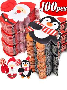 100入組聖誕糖果禮物包裝紙板,聖誕老人和企鵝棒棒糖紙卡,派對禮物裝飾卡 - 彩色 - 查看 1