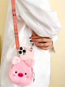 Pig Decor Phone Case With Strap - Pink - View 3