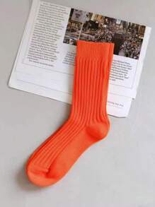 1 pereche de șosete uni cu dungi groase până la jumătatea gambei, unisex, stil obișnuit, toamnă