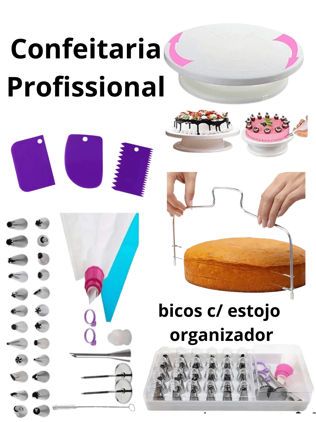 Kit Confeiteiro Profissional Bailarina Bicos Inox Espátulas Confeitaria - Multicolorido - Visão 1