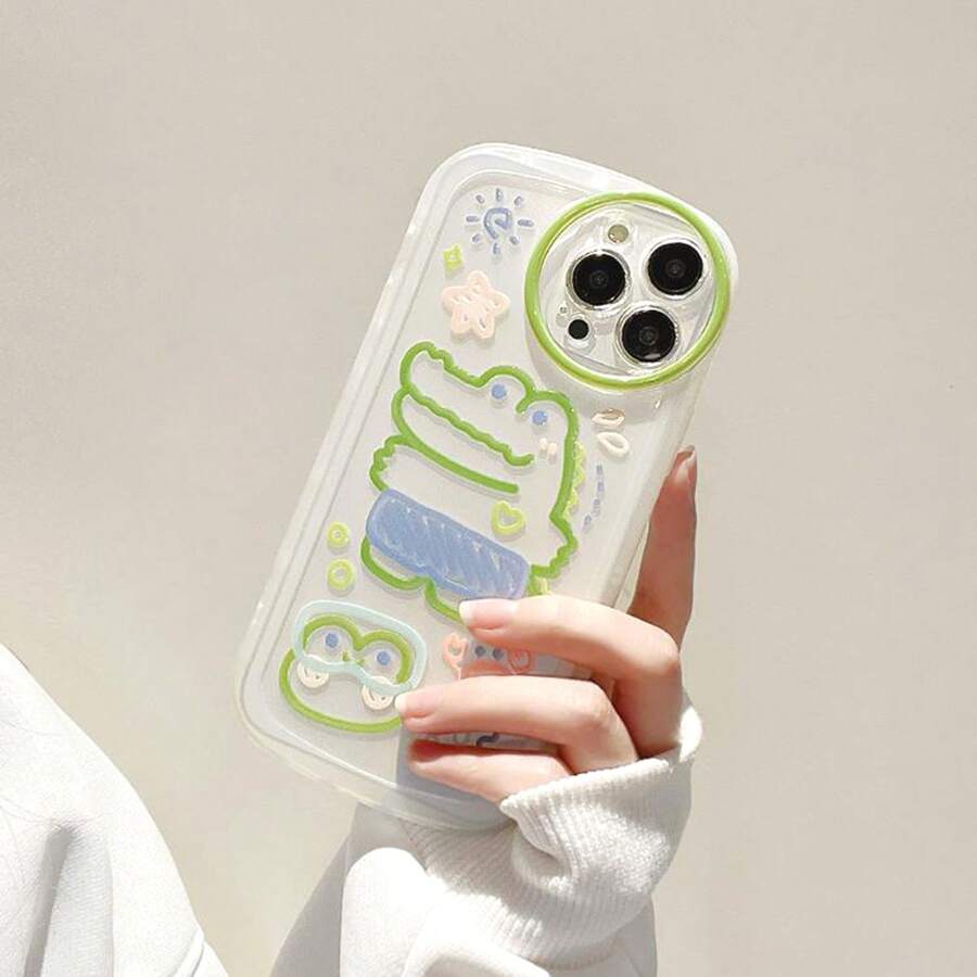 1pc Funny Cartoon Crocodile Printed Transparent Silicone Phone Case - Multicolor - View 1