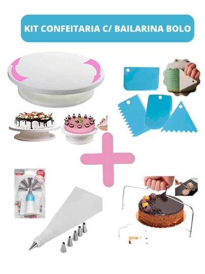 Kit Confeitaria Profissional Bailarina Giratória Raspadores Nivelador de Bolo Bico de confeitar Saco de confeitar