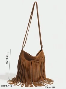 1 pieza Bolso saco de mujer vintage con flecos, bolso bandolera pequeño reversible con flecos