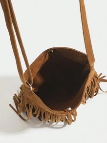 1 pieza Bolso saco de mujer vintage con flecos, bolso bandolera pequeño reversible con flecos