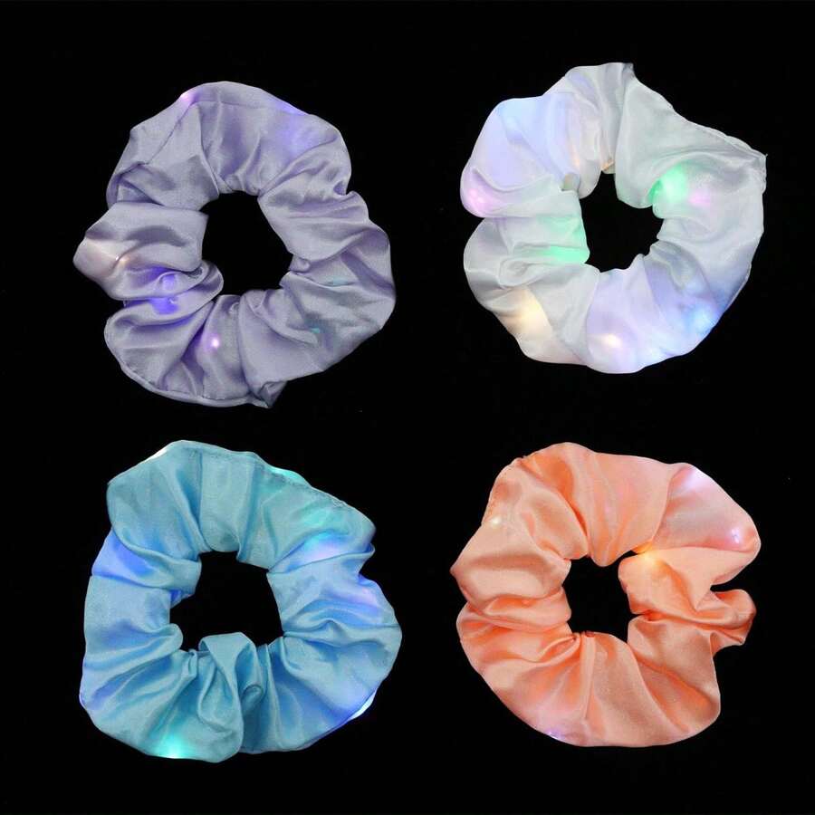 髮飾4入組發光抓緊髮帶,適用於暗夜派對,扎馬尾專用,彈性髮圈,霓虹頭飾和新年派對髮飾
