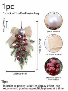 1PC 45CM(H) Simulation pine needle red fruit round ball bow Teardrop hanging Home Hotel Shopping mall Christmas party decoration - Red - View 3