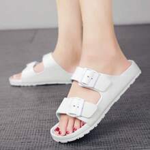 Men's Plastic Waterproof Non-Slip Solid Black Round Toe Flat Slide Sandals