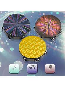 1 Pieza 8 Pulgadas Doble Tambor De Pandereta De Mano Con Efecto Láser Colorido - Multicolor - Ver 6